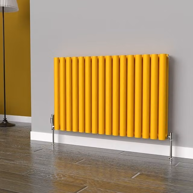 Lux Heat Oval Horizontal Double Radiator in Sunflower Yellow, W: 96.0 cm, H: 60.0 cm