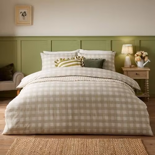 Riva Home Classic Checked Reversible Duvet Cover Set in Beige, W/H: 180 x 200 cm
