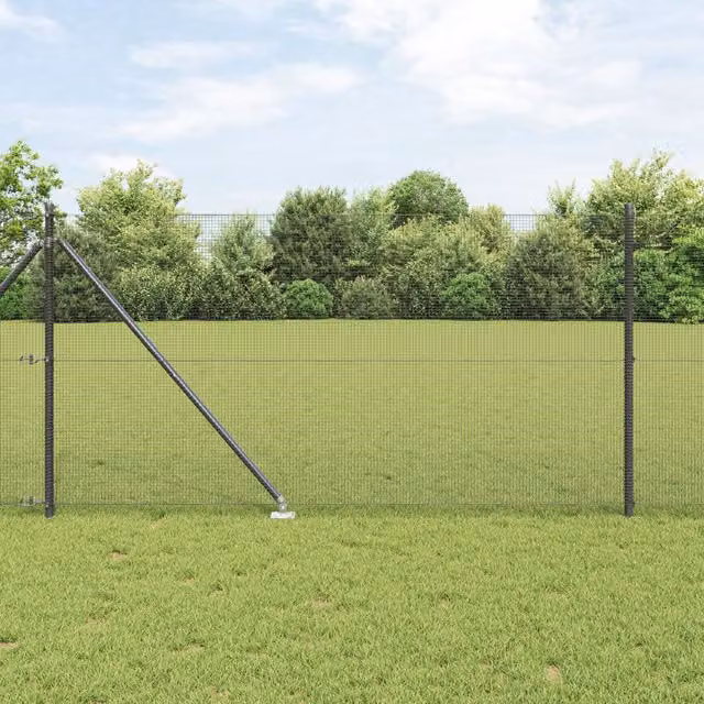 Berkfield Home Grey Steel Welded Wire Fence with 13 Spike Posts, 1 x 50 m