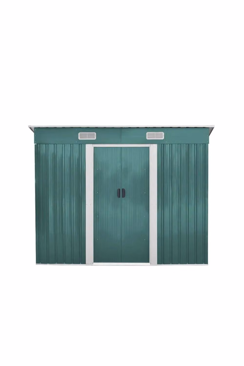 Garden Sanctuary Green Metal Compact Garden Storage Tool Shed with Double Doors and Side Vent, W/D/H: 238 x 120 x 182 cm – 2