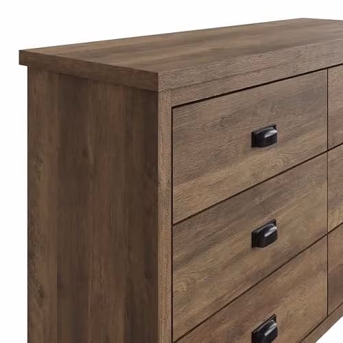 GFW Boston Wide 6 Drawer Chest of Drawers in Grey and Brown Oak Effect Finish – 4