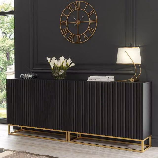 Creative Furniture Ripple Duo Sideboard in Black and Gold with Modern Fluted Design – 1