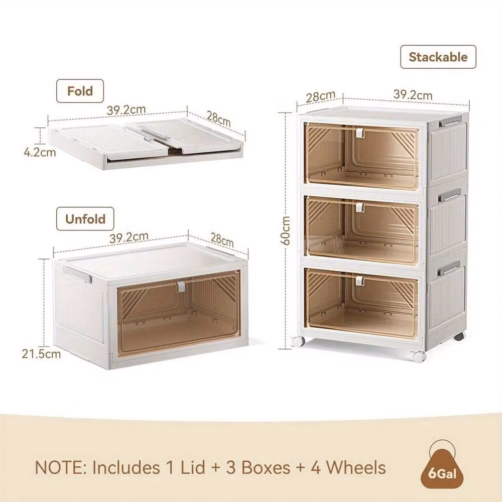 SPETLEK 3 Tier Folding and Stackable Plastic Storage Box in White – 3