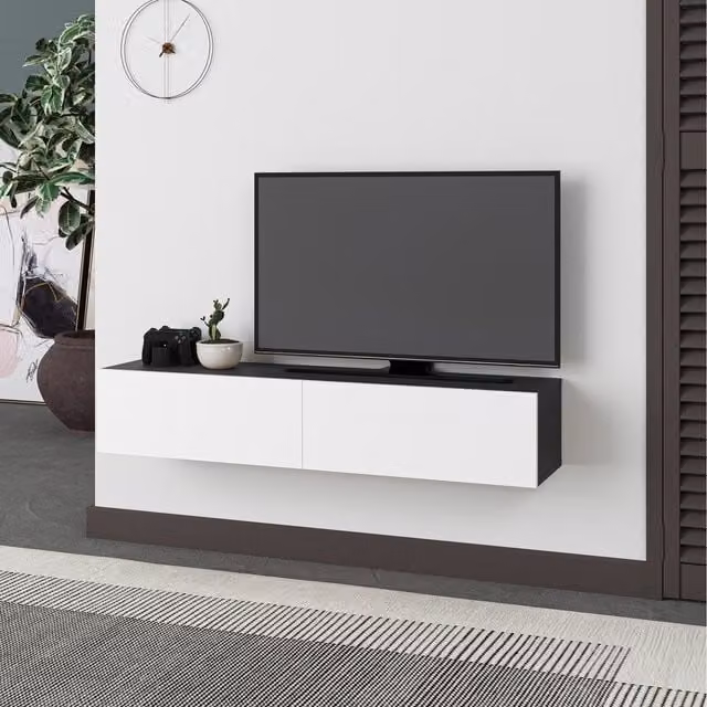 Decortie Francy Modern Wall Mounted TV Unit in Anthracite Grey and White