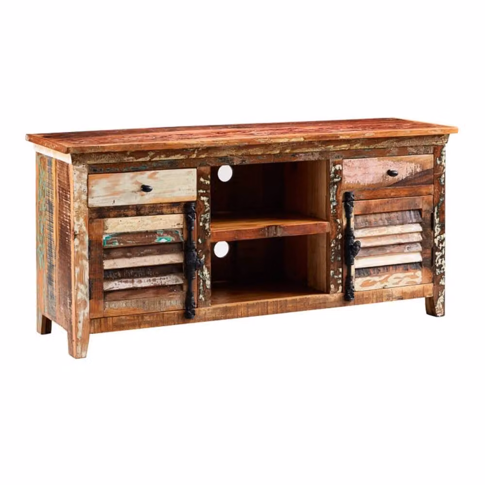 Wyld Haus Seattle Reclaimed Wood Media Sideboard in Brown with 2 Drawers, 2 Doors and 1 Shelf – 2