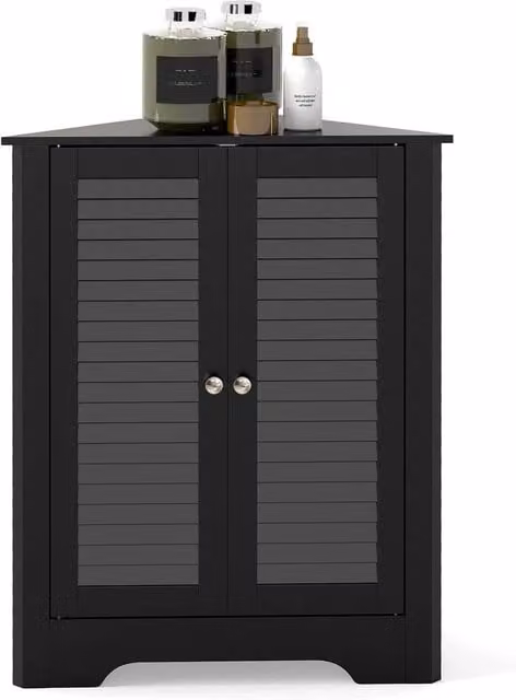 VOGREX Black Matt Corner Storage Cabinet with Double Roll Shutter Doors