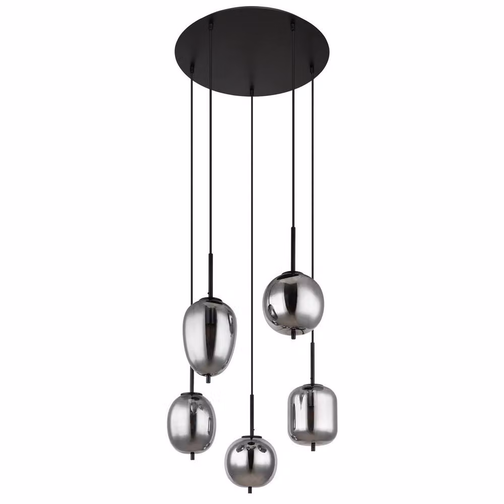 Netlighting Blacky Cluster Pendant Light with Matt Black Aluminium and Smoke Glass Shades, 5x E14 – 2