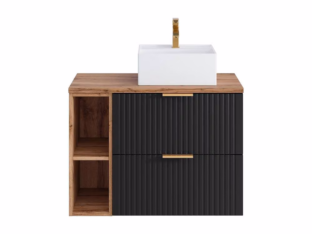 Vente-unique Suspended Ribbed Bathroom Vanity Unit with Niches in Matt Black, W/D/H: 80 x 46 x 57 cm – 2