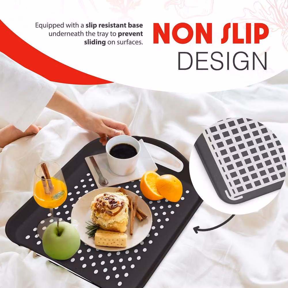 Essen 3-Pack Non-Slip Rectangular Serving Tray Set with Handles in Black – 3