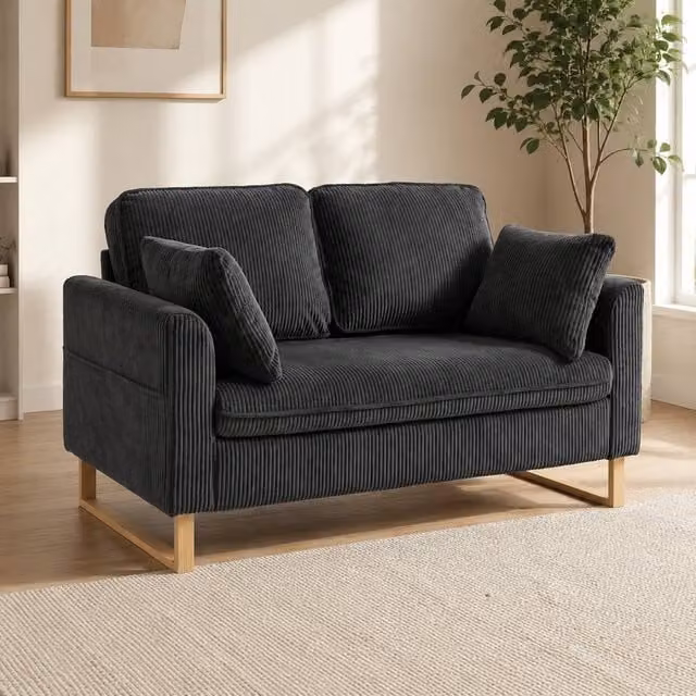 STILVORA 2 Seater Grey Upholstered Sofa with Pocket Springs and Metal Legs