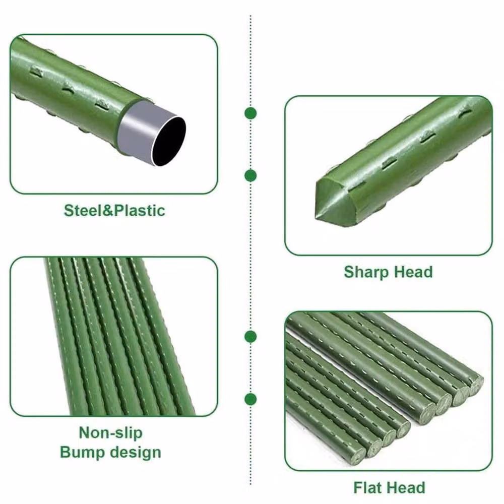 FLAVORA 120pcs Green Plastic Coated Metal Garden Plant Support Stakes for Vegetable Gardens, Height: 100 cm, Width: 15 cm – 2
