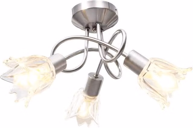 Berkfield Home Tulip Ceiling Lamp with Transparent Glass Shades in Silver and Chrome for 3 x E14 Bulbs