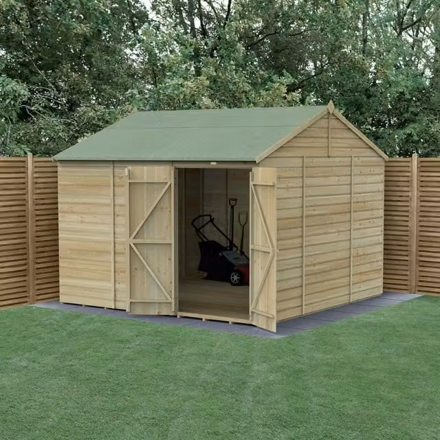 Beckwood 10x10 Reverse Apex Wood Garden Shed in Green and Brown