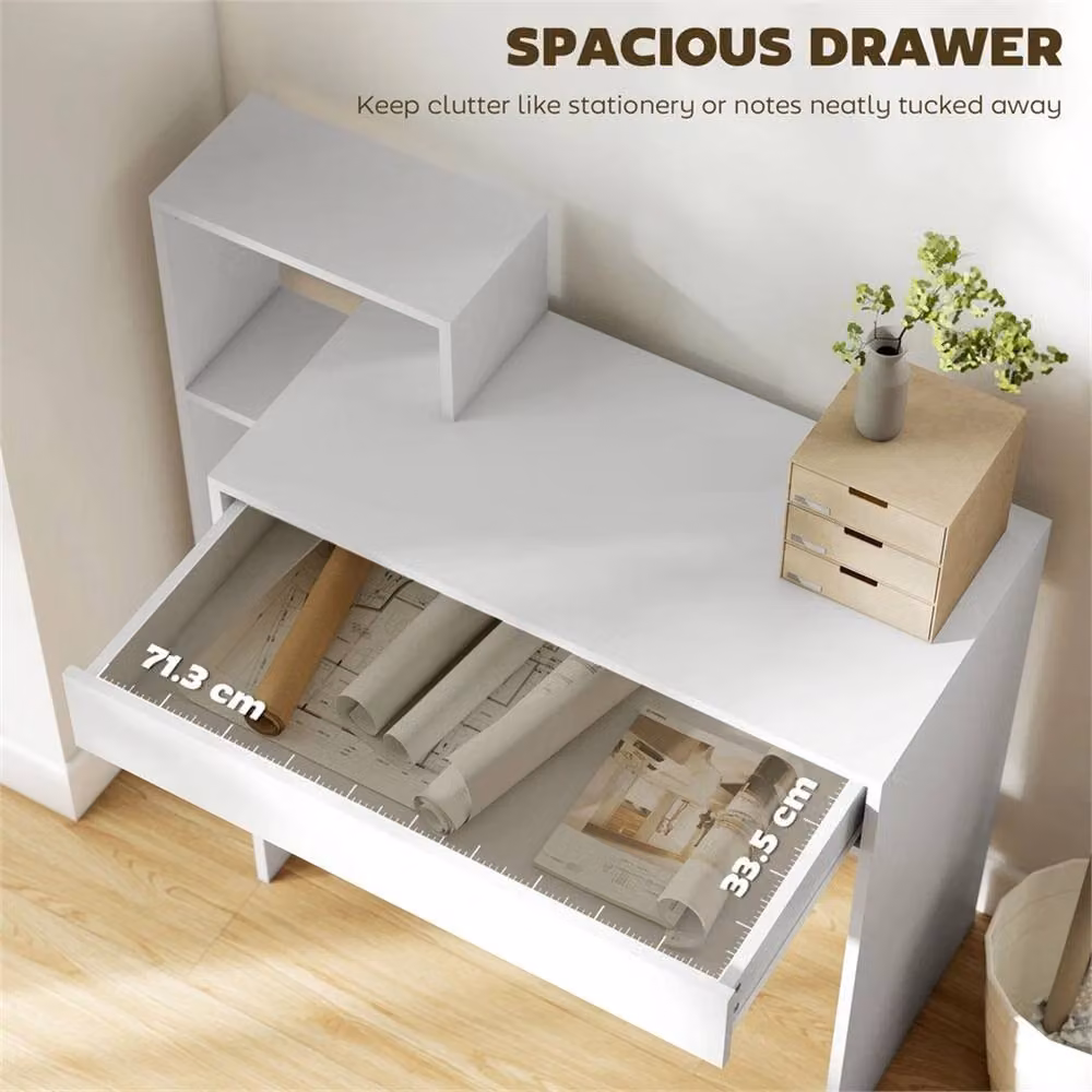 Nordara White Modern Computer Desk with Single Pedestal and Matt Finish, W: 150 cm, D: 45 cm, H: 90 cm – 2