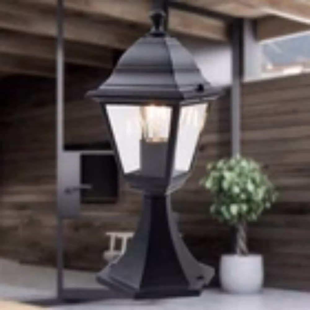 Havendro Set of 2 Modern Black Metal and Glass Outdoor Post Pedestal Lantern Lights, IP44 Rated – 4