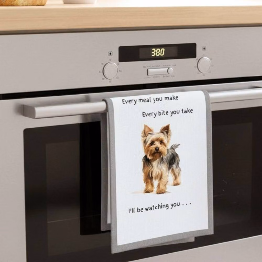 Animal Crackers Yorkshire Terrier Funny Dog Tea Towel, White and Grey Cotton, 66 cm – 3