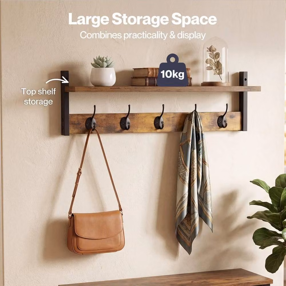 Kelvenix Modern Wall Mounted Wooden Coat Rack in Brown and Black – 4