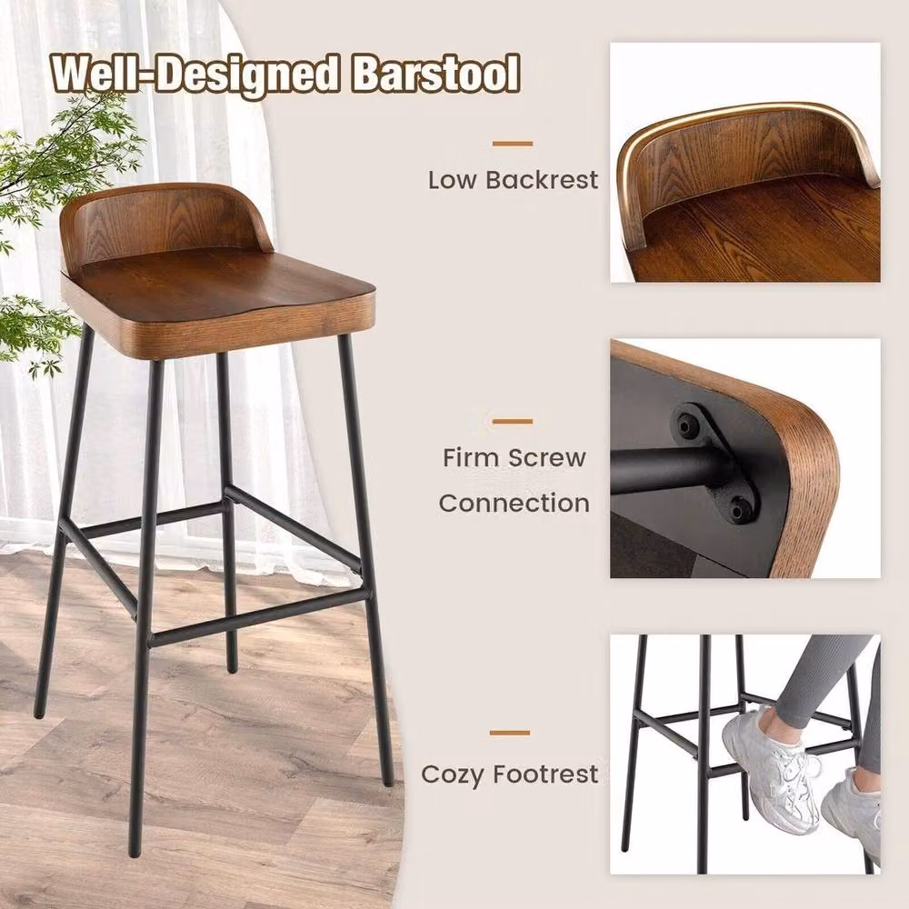 PAWNORA 2-Pack Industrial Metal Bar Stools in Brown – 5