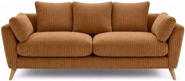 Bliss Furniture Harlow 2 Seater Sofa in Tan Beige Jumbo Cord Fabric with Scatter Cushions and Solid Wood Frame