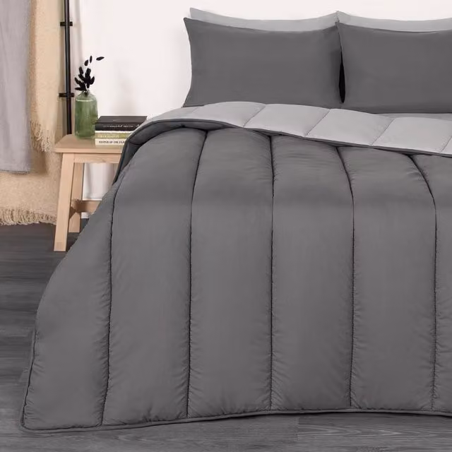 OHS Silver Grey 10.5 Tog Hollow Fibre Duvet and Pillowcase Set