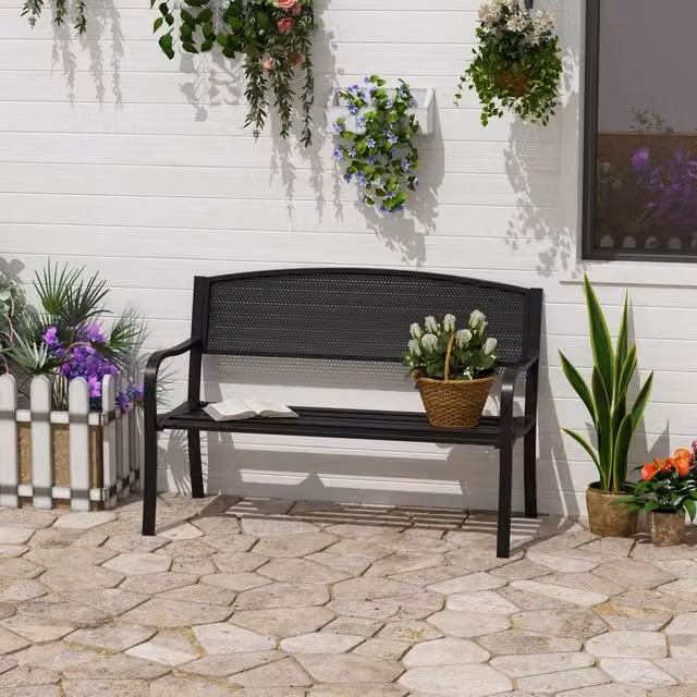 OUTSUNNY 2 Seater Metal Garden Bench in Black