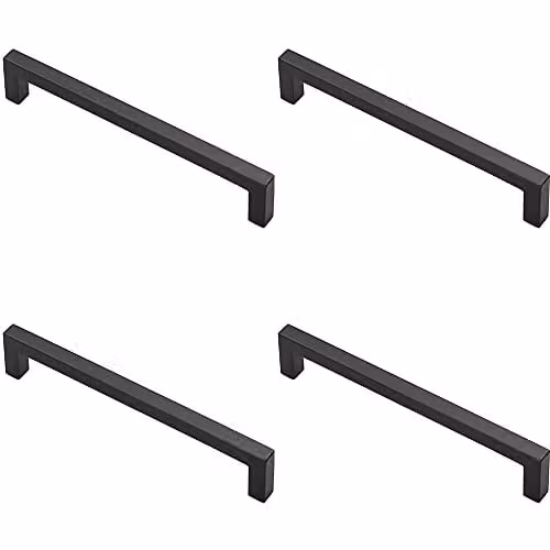 Loops 4 Pack Square Block Bar Pull Handles in Matt Black, 170 x 10 mm with 160 mm Fixing Centres