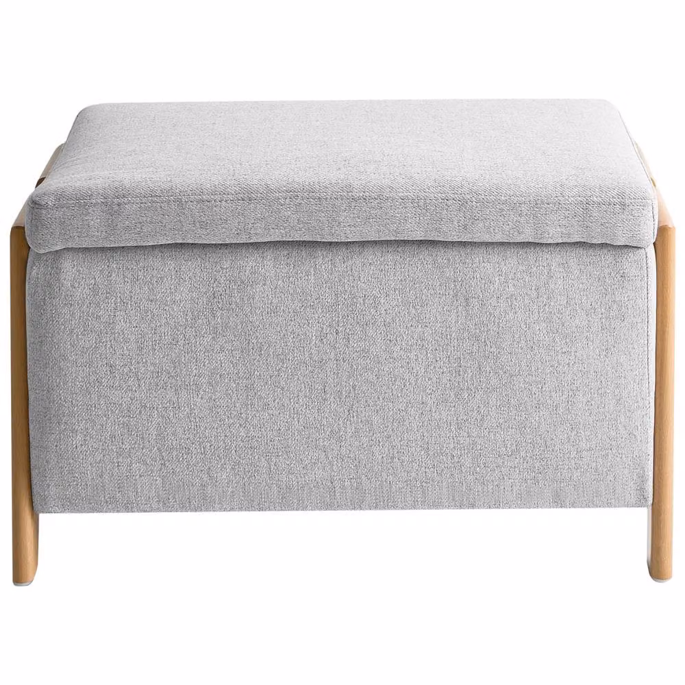 Wyld and Coco Storage Bench in Light Grey Woven Fabric with Iron Legs – 3