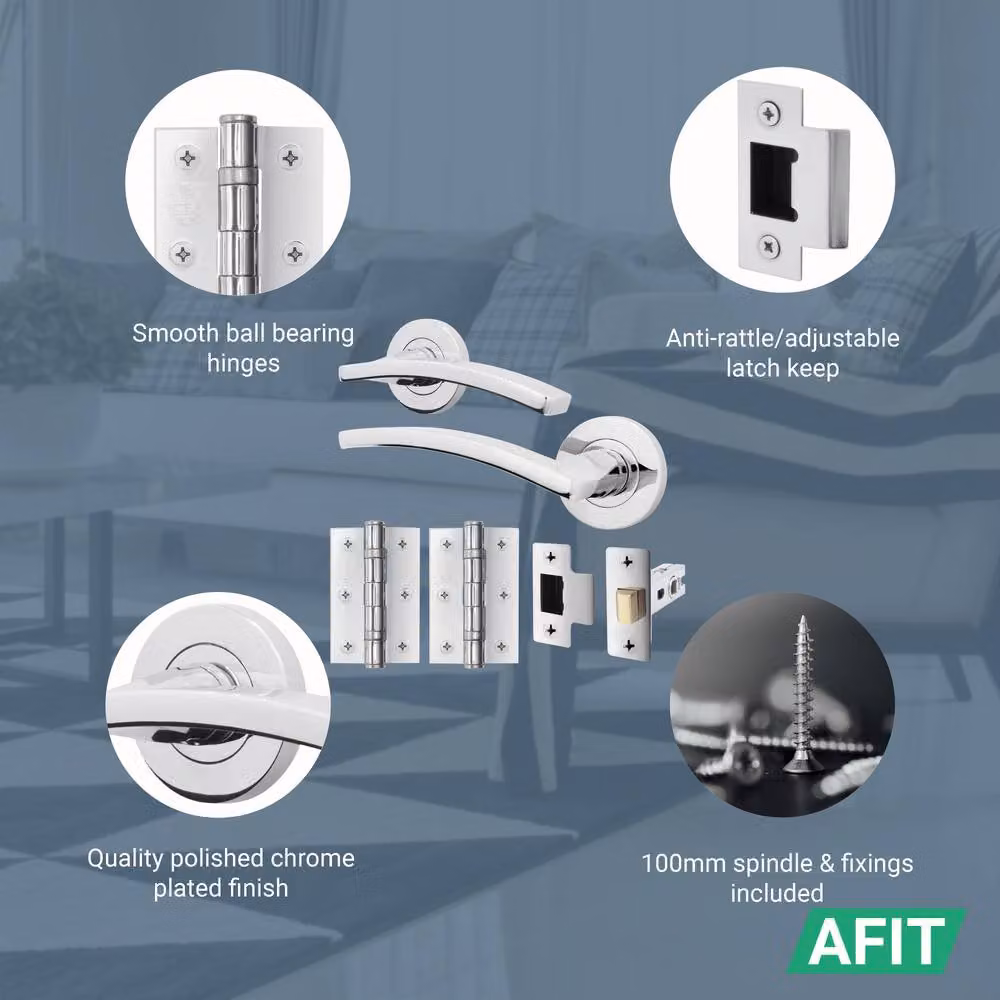 AFIT Polished Chrome Aluminium Door Handle Latch Set in Silver – 2