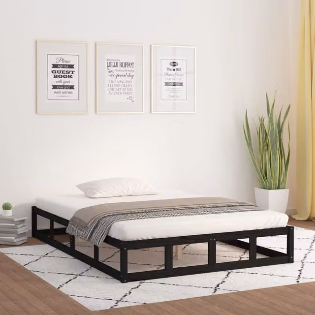 Berkfield Home Small Double Bed Frame in Black Solid Pine Wood, W/D/H: 120 x 200 cm – 1