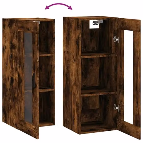 vidaXL Wall Mounted Cabinet with Glass Doors, Smoked Oak, W/D/H: 34 x 34 x 90 cm – 3