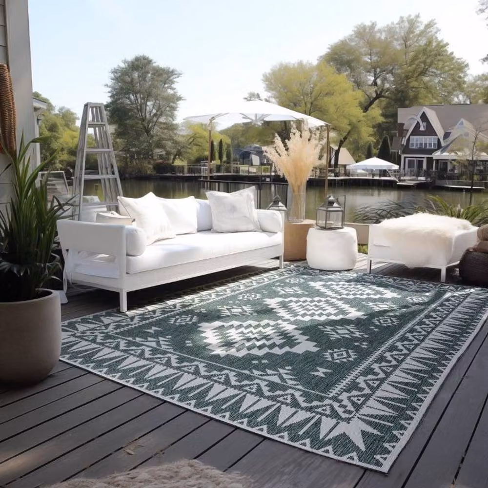 THE RUGS Dynamic Reversible Oriental Indoor and Outdoor Polypropylene Rug, Green, W/D/H: 120 x 170 cm – 5