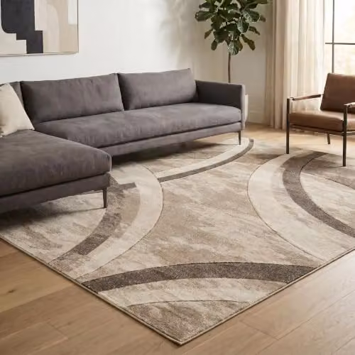 Desire Rugs Santiago Modern Abstract Machine Woven Area Rug, Beige and Bronze, W: 290 cm x D: 290 cm – 2