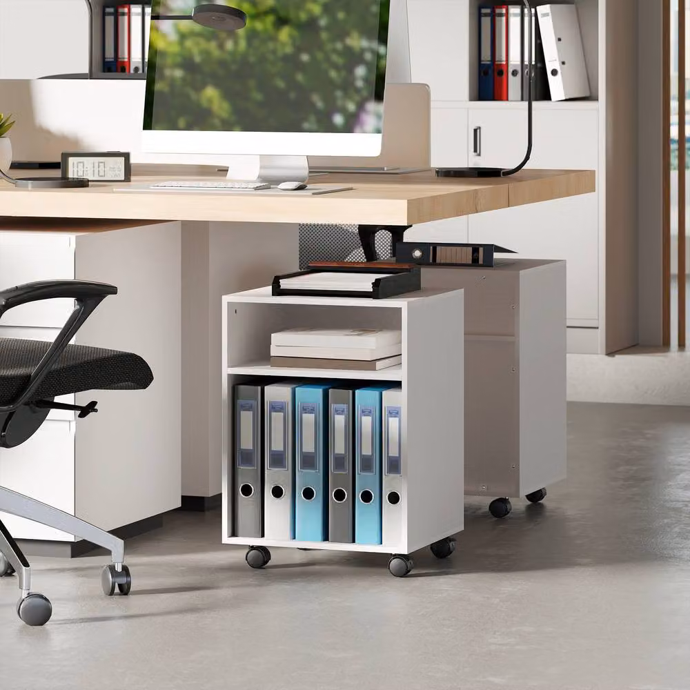STILVORA Printer Stand with Storage and Castors, White – 8