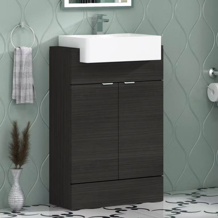 Royal Bathrooms Elena 600mm Floor Standing 2 Door Vanity Sink Unit with Semi Recessed Basin in White or Black