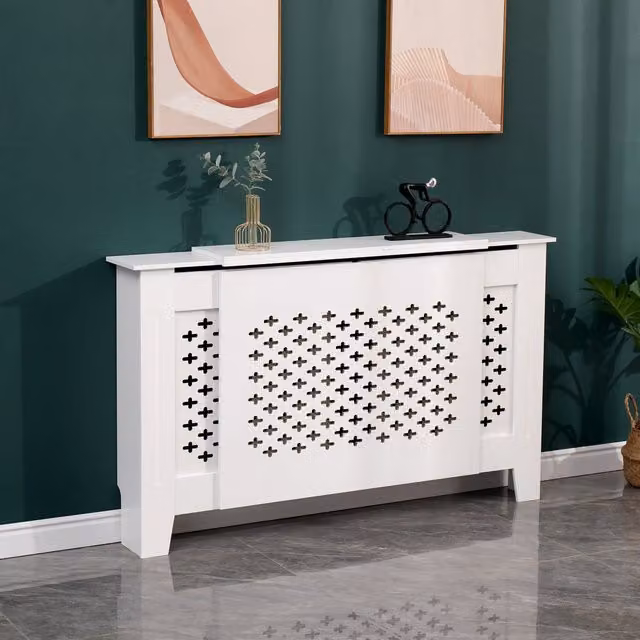 WestWood White MDF Wooden Wall Shelf Radiator Cover with Adjustable Cross Design