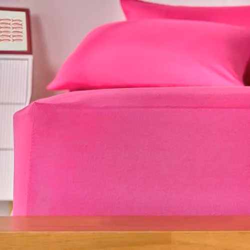 OHS Polycotton Easy Care Fitted Bed Sheet, Pink, W/D/H: 152 x 200 x 30 cm