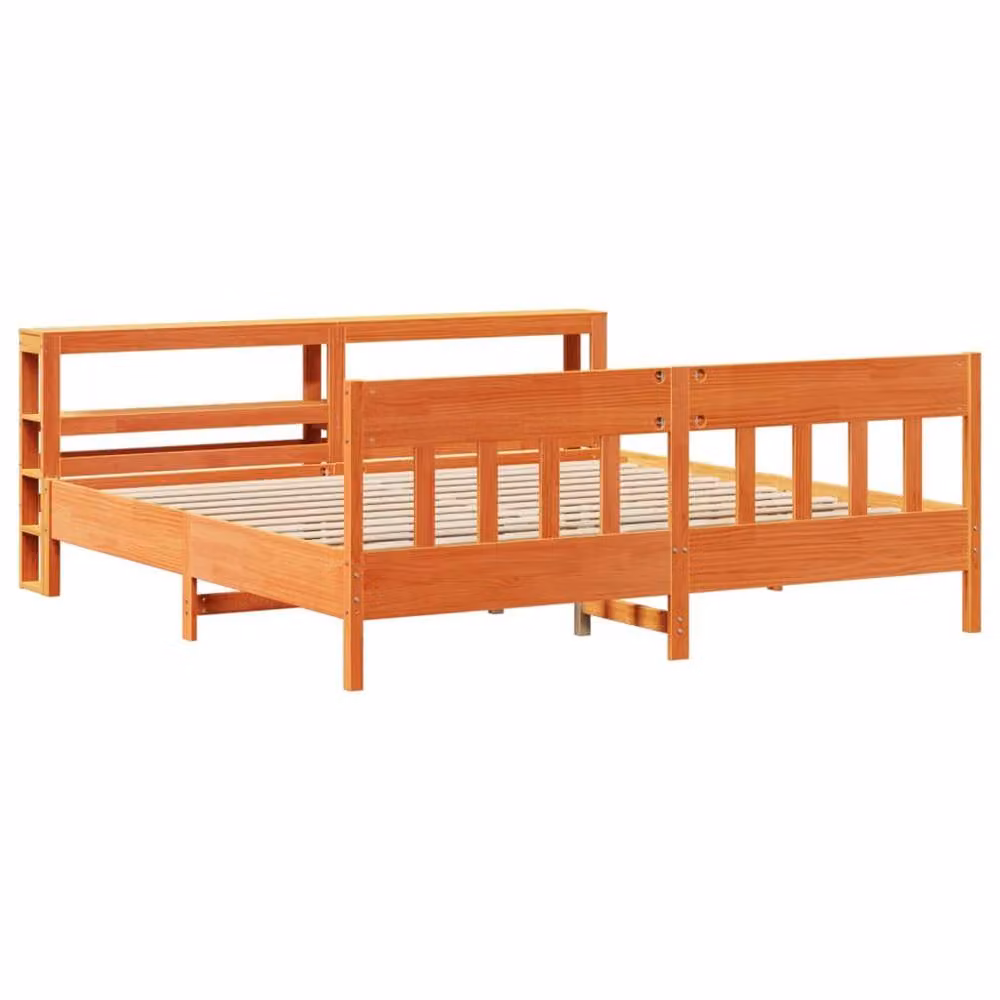 Berkfield Home Super King Solid Wood Pine Bed Frame in Waxed Brown, W/D/H: 180 x 200 cm – 3