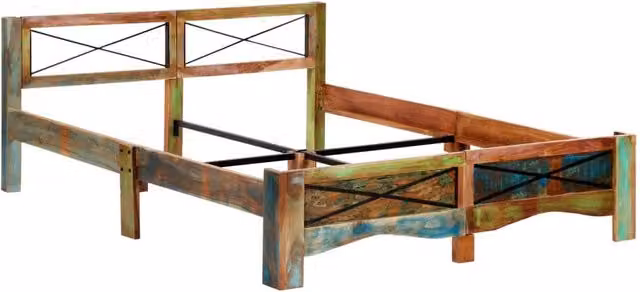 Berkfield Home Antique Solid Wood Bed Frame, Multicolour, W: 160 cm, D: 200 cm