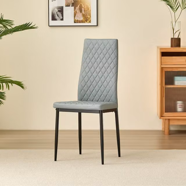 Madefor.living Emily Set of 4 Modern Grey Faux Leather Dining Chairs with Black Metal Legs