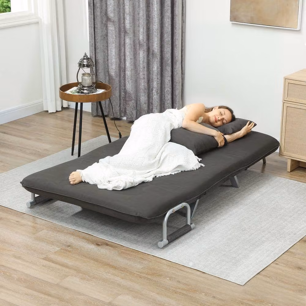 STILVORA Two-Seater Click-Clack Sofa Bed in Grey with Adjustable Headrest and Metal Frame – 8
