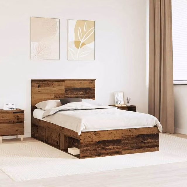 Berkfield Home Bed Frame with Headboard in Brown Solid Pine Wood, W/D/H: 120 x 200 cm – 1