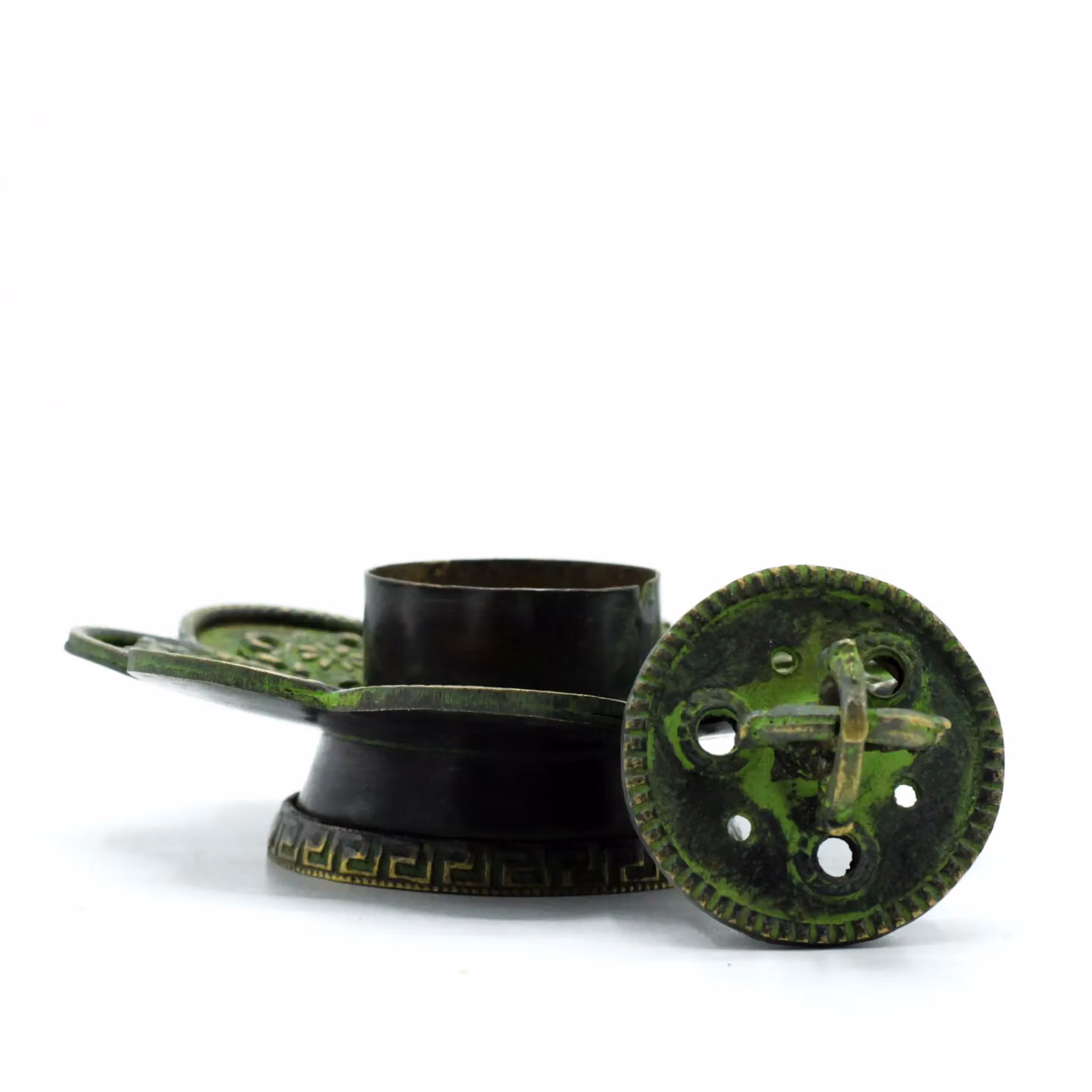 KDMD Brass Verdigris Tibetan Cone and Incense Holder in Green – 2