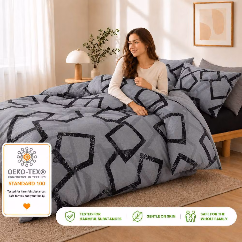 Grace Modern Reversible Microfibre Duvet Cover Set in Grey, 140 x 200 cm – 4