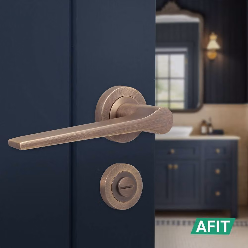 AFIT Antique Brass Fire Door Handle Bathroom Set in Bronze with 80mm Lock and 102mm Hinges – 5