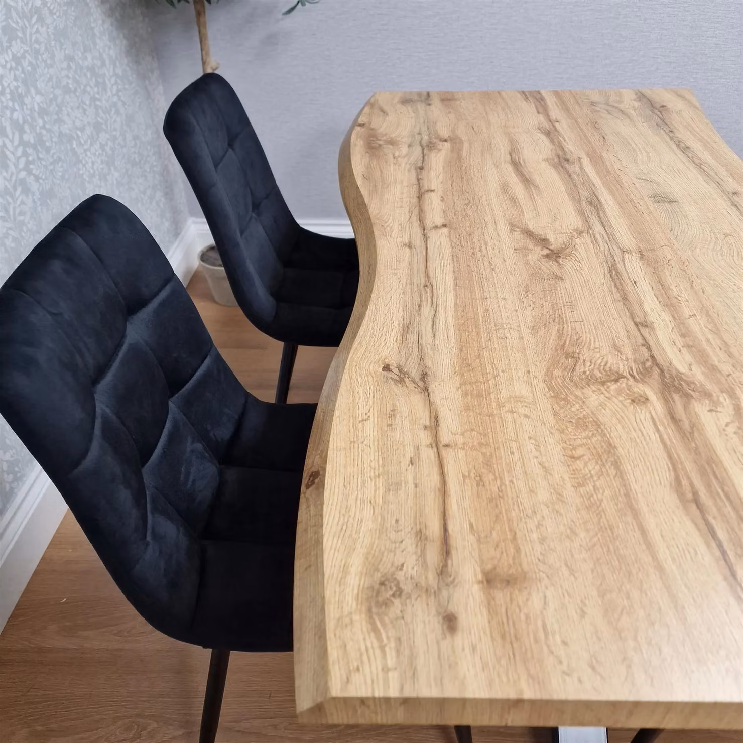 KOSY KOALA Brown Wooden Rectangular Dining Table with 4 Black Velvet Chairs – 2