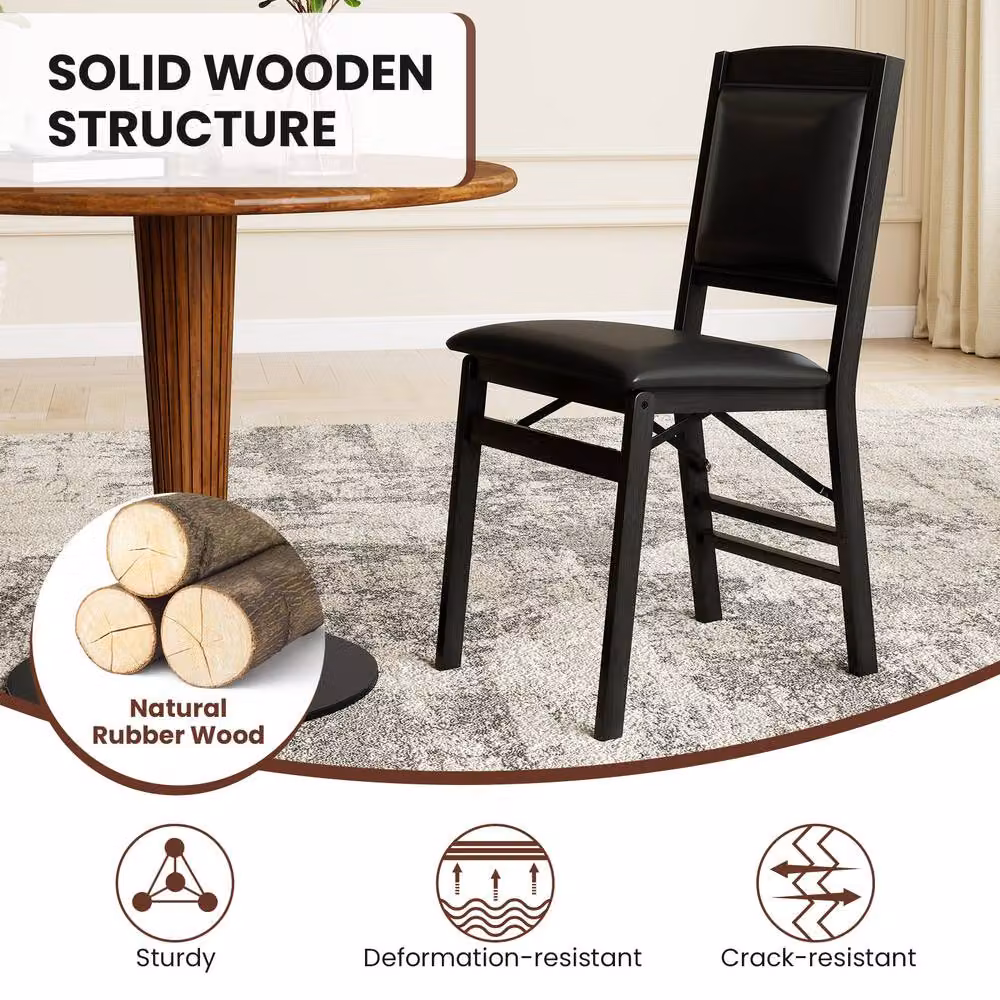 Gymax 2 Pack of Black Folding Dining Chairs with High Backrest and Padded Synthetic Leather Seats – 5