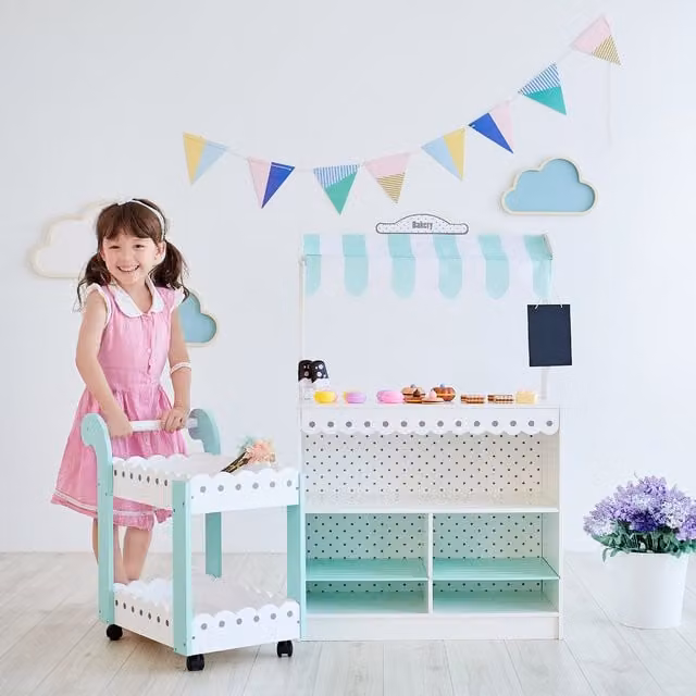 Teamson Kids My Dream Bakery Shop with Treat Stand and Dessert Cart, White