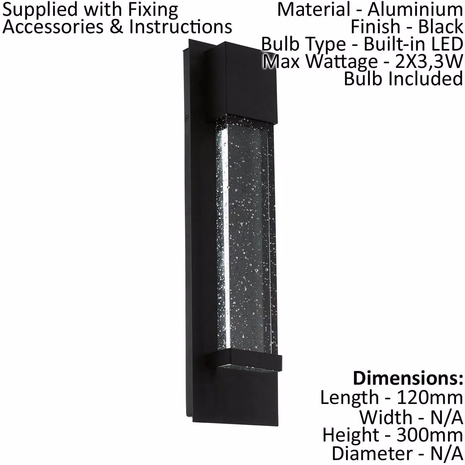 Loops Black IP44 Outdoor Wall Light with Built-in LED and Bubble Glass – 2