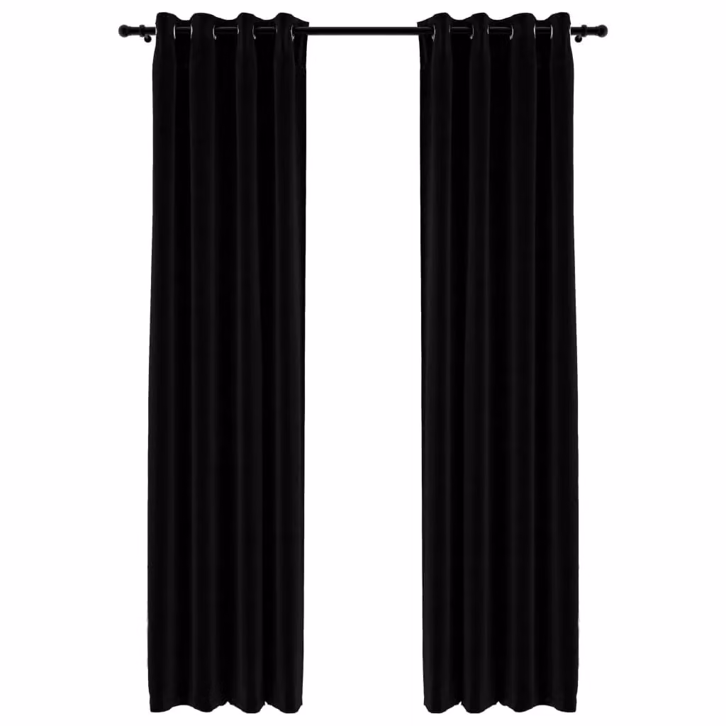 Berkfield Linen-Look Blackout Curtains with Eyelets, 2 Pack, Black, W: 140 cm, H: 245 cm – 2