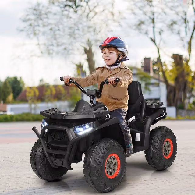 Costway 12V ATV Quad Ride On Toy Car with Lights and Sound in Black and Red